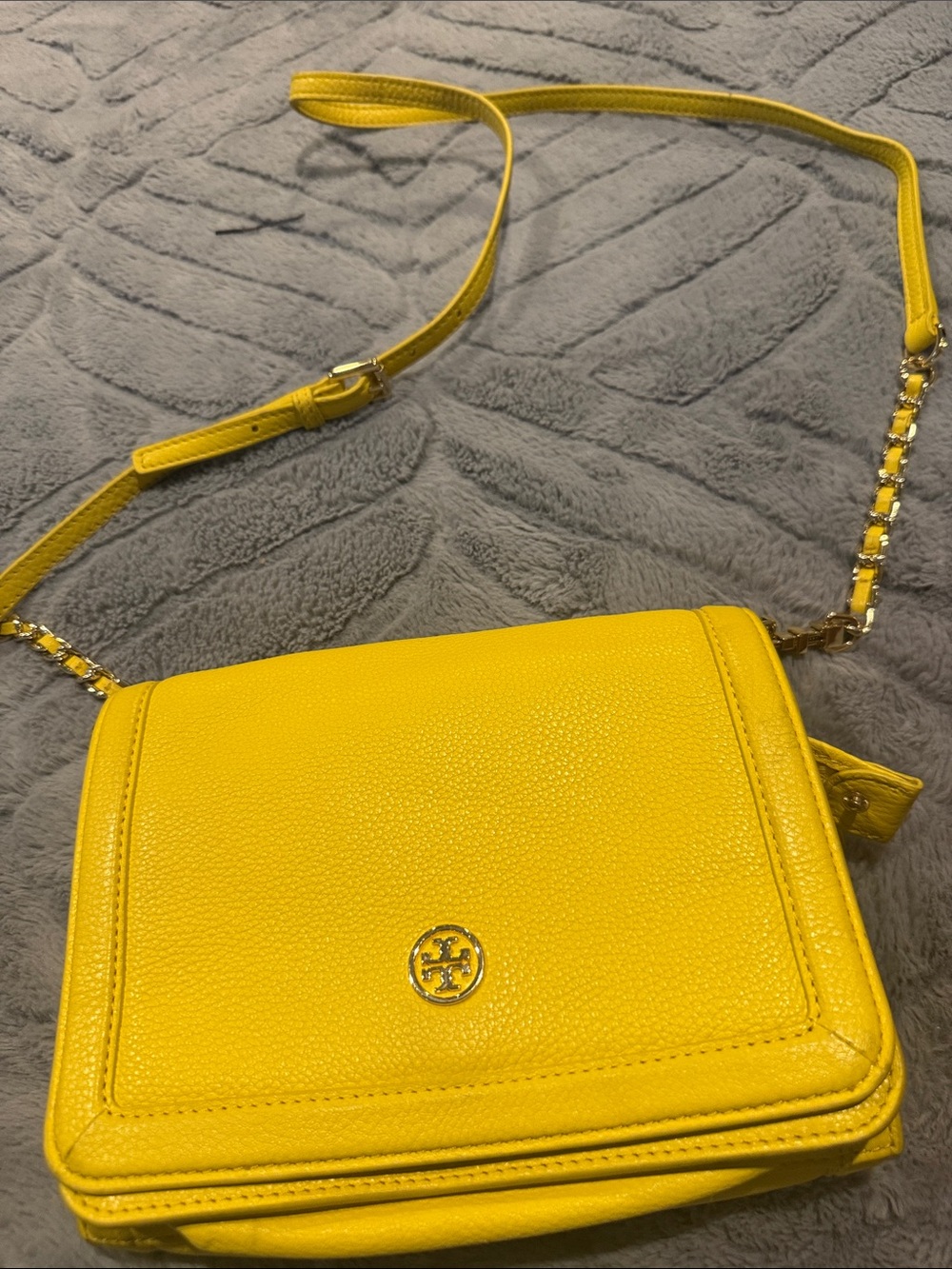 Tory Burch Yellow Pebbled Leather Crossbody with Chain Strap